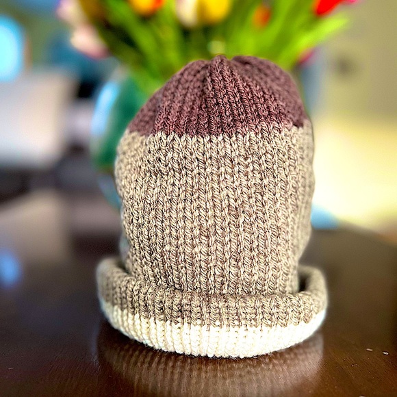 Hand knitted hat.